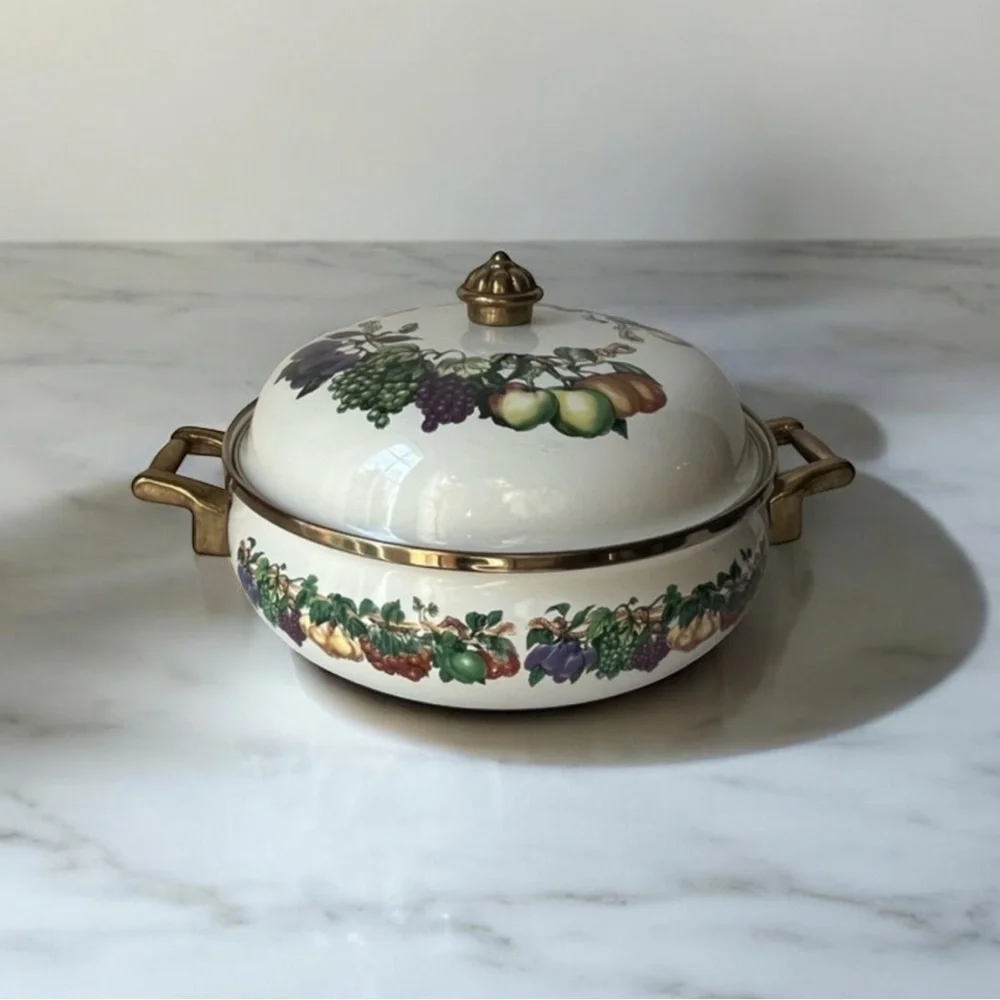 Vintage Tabletops Unlimited Fruit Design Enamel on Metal Casserole  with…